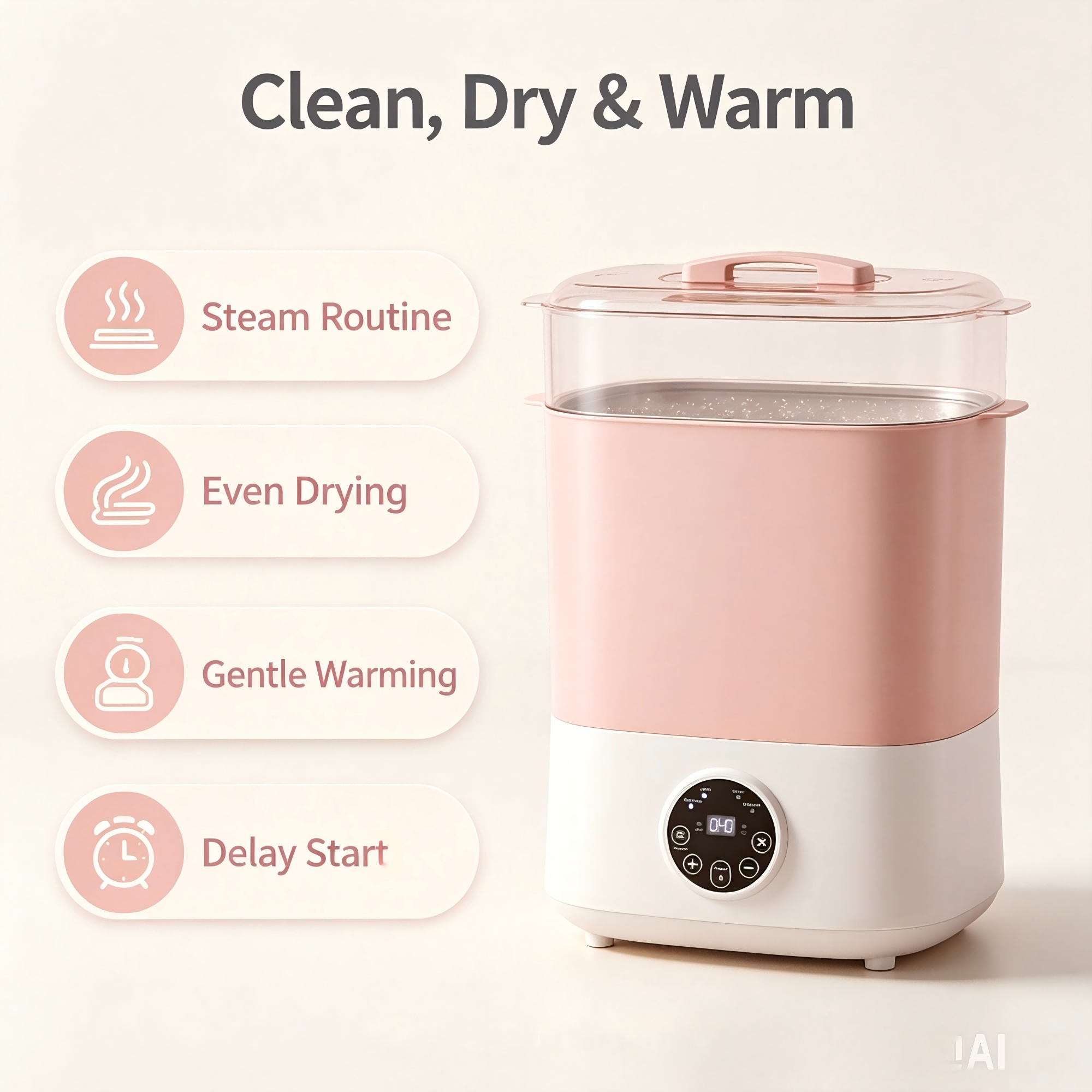 Lreya 4-in-1 Baby Bottle Sterilizer and Dryer, Electric Steam Sterilizer with Auto Drying, Bottle Warmer and Storage for Baby Bottles, Nipples and Breast Pump Parts