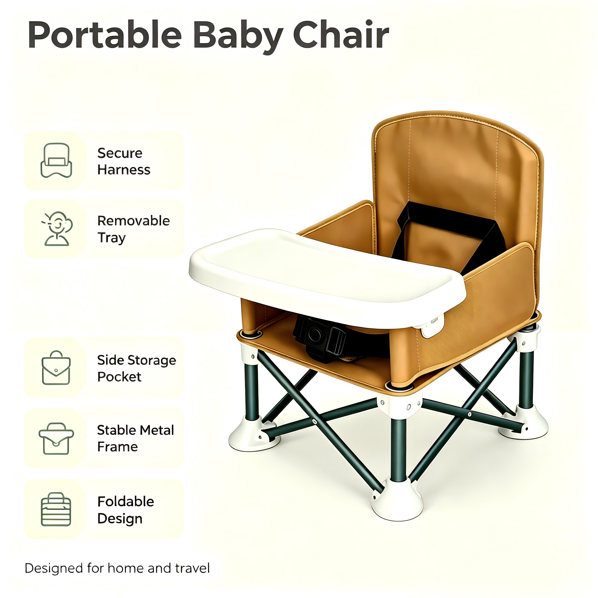 3-in-1 Portable Toddler Booster Seat, Foldable Baby Chair with Detachable Tray, Carry Bag and Adjustable Design for Home & Travel