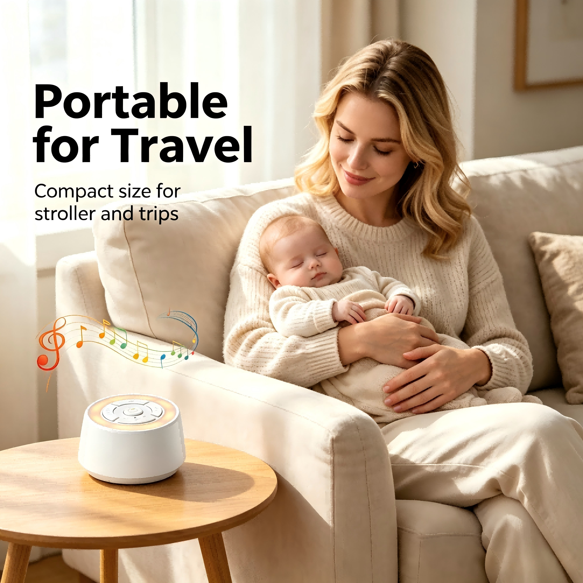 Clip-On Portable Baby Sound Machine with Adjustable Night Light, 20 Built-In Audio Tracks & Auto Timer