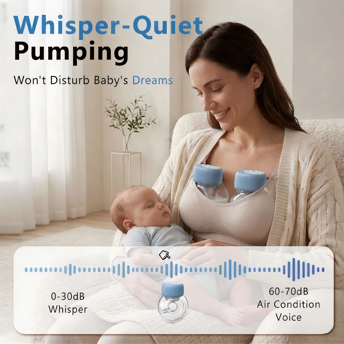 Wearable Breast Milk Collector, 4 Program Settings, 48 Suction Indices, Curved Display, Silicone Flange, Cordless Configuration