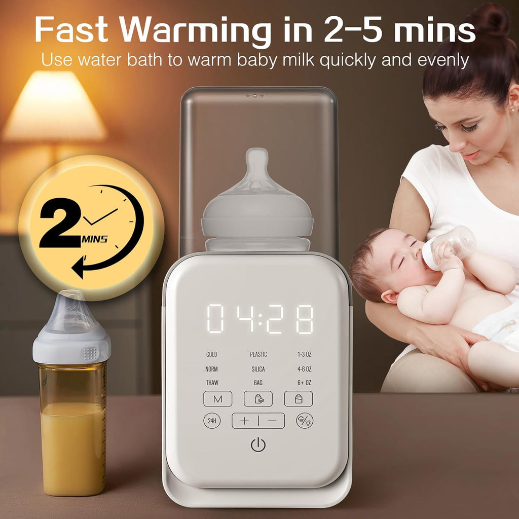 Baby Bottle Warmer, 8-in-1 Bottle Heating Machine with Adjustable Temperature, Timer Function and Digital Display for Home Use