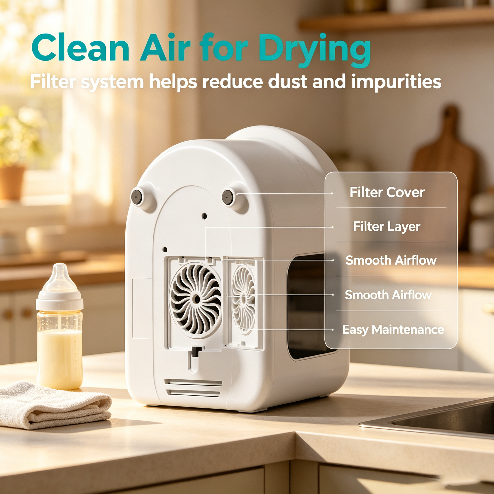 Baby Bottle Sterilizer and Dryer, Multi Function Steam Bottle Cleaner with Hot Air Drying and Timer Control for Home Use