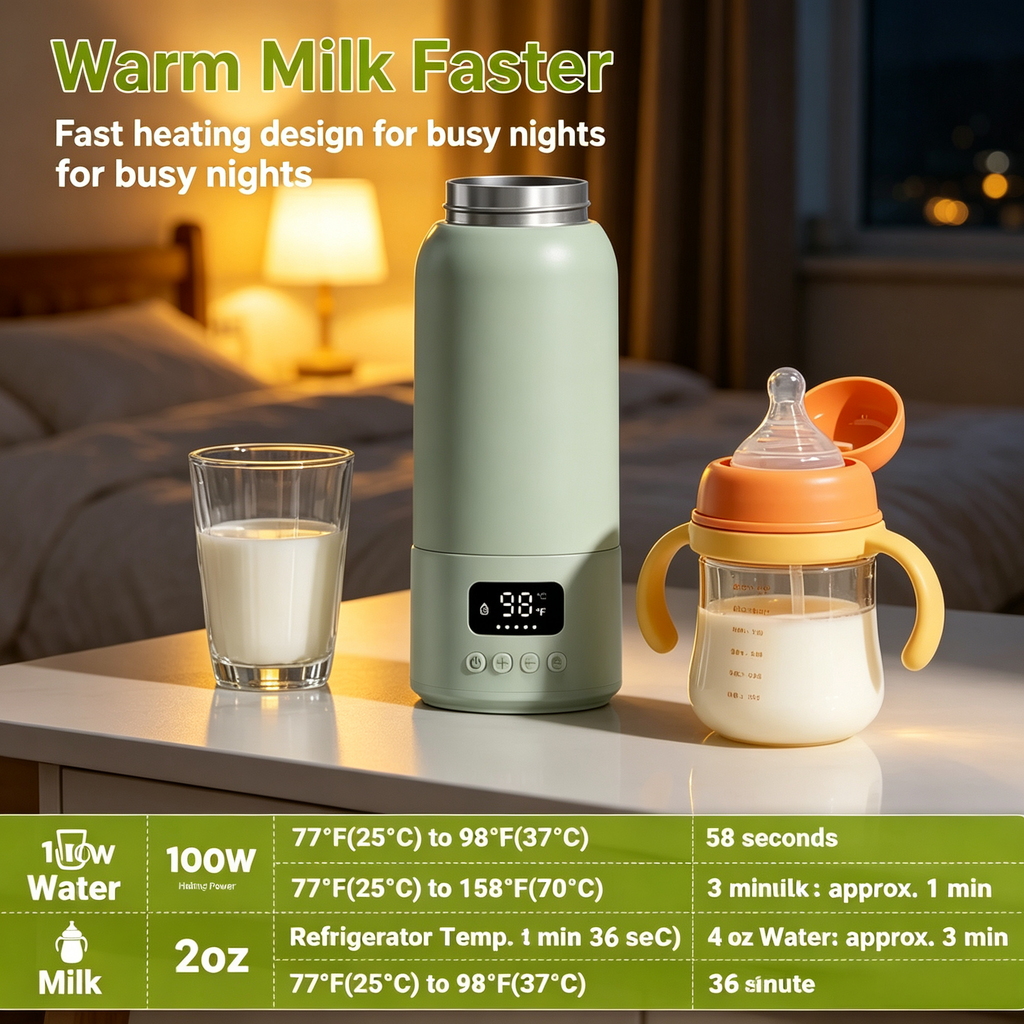 Portable Bottle Warmer, USB Rechargeable with Digital Display, 17 oz Capacity, 316L Stainless Steel Interior, Preset Temperature Options, Portable Design