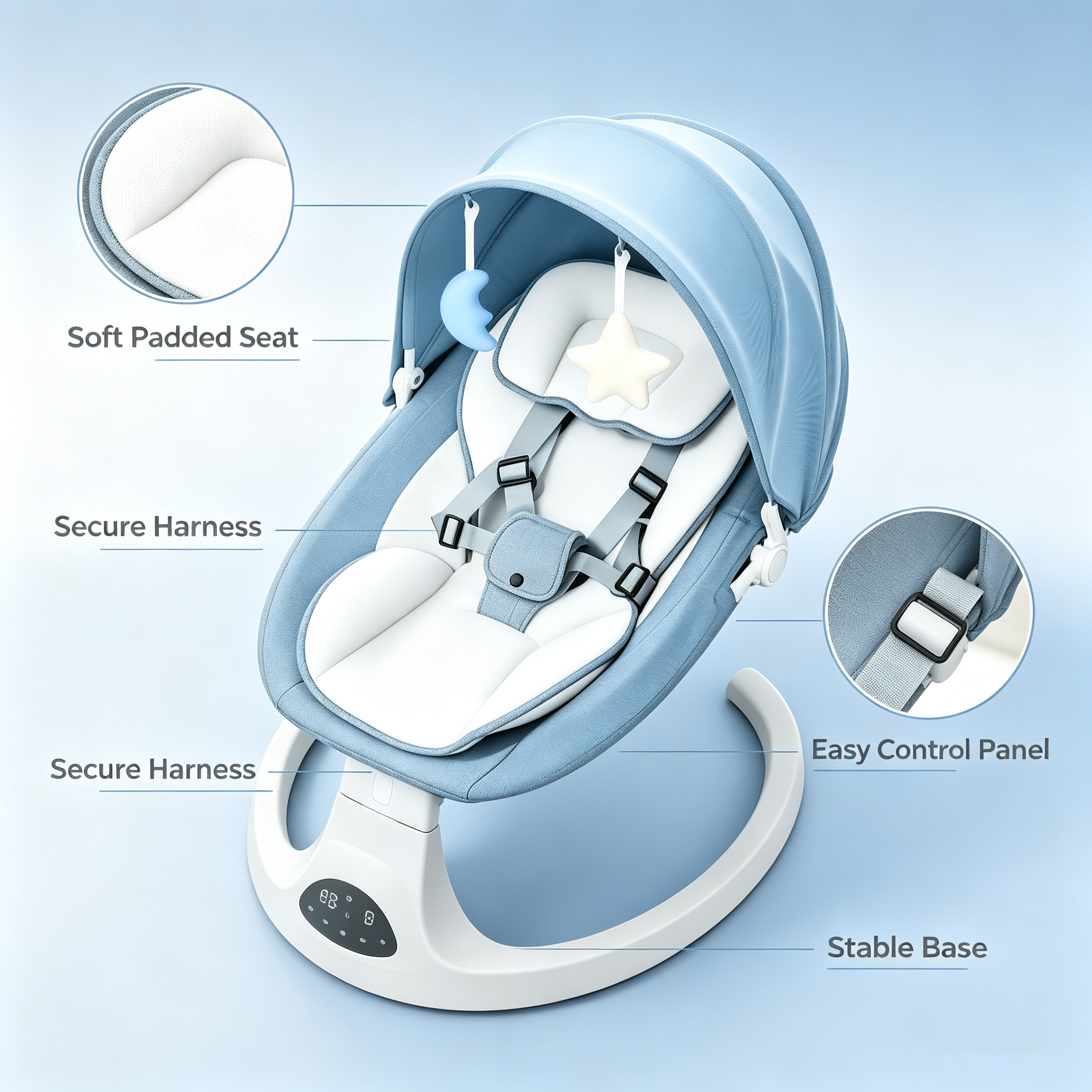 Remote Control Electric Baby Rocker, Multiple Rocking Settings, Bluetooth Audio Playback, Timer Control, Comfortable Seat Design