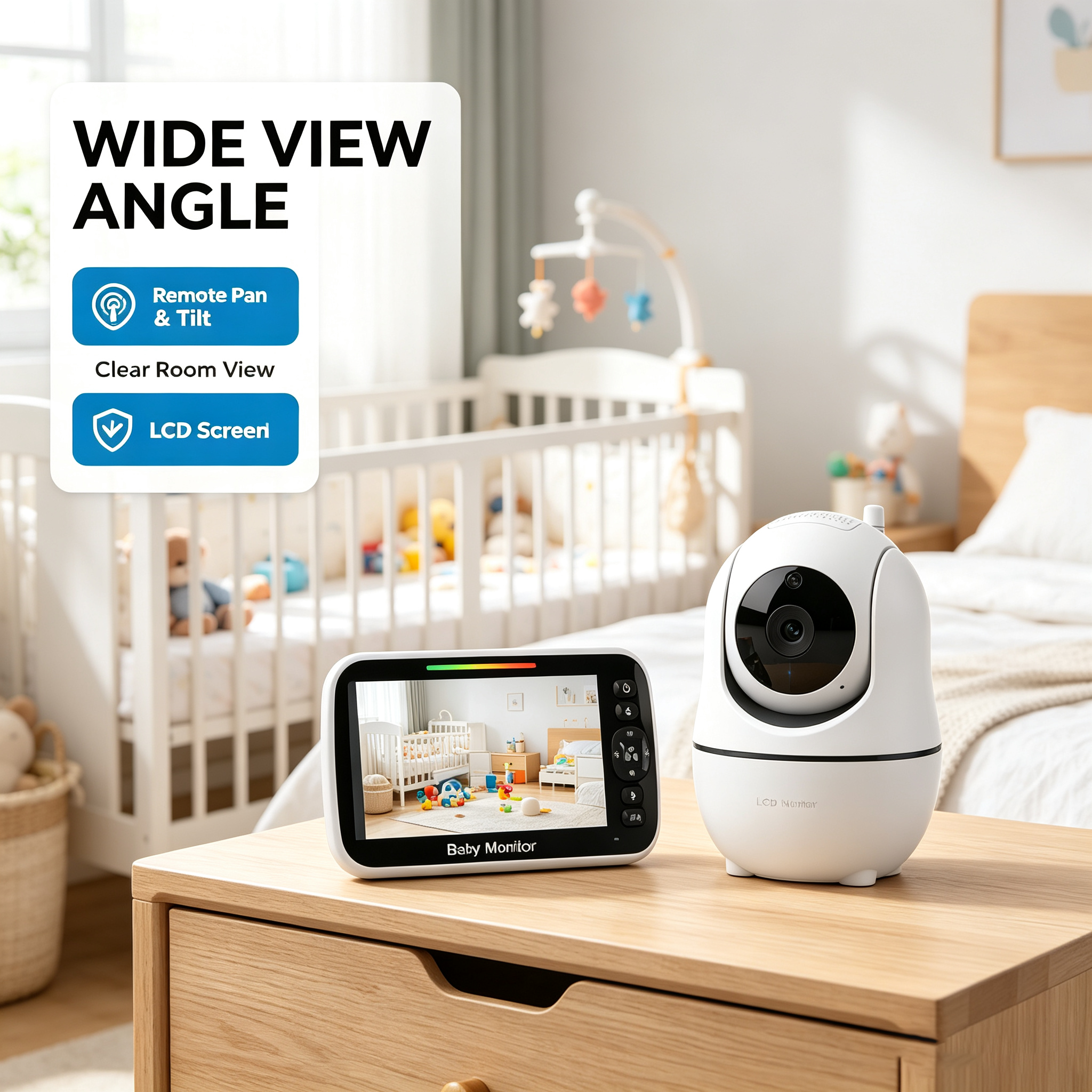 5" IPS Video Baby Monitor with Remote Camera, Night Vision, Voice Communication and Adjustable Display Unit