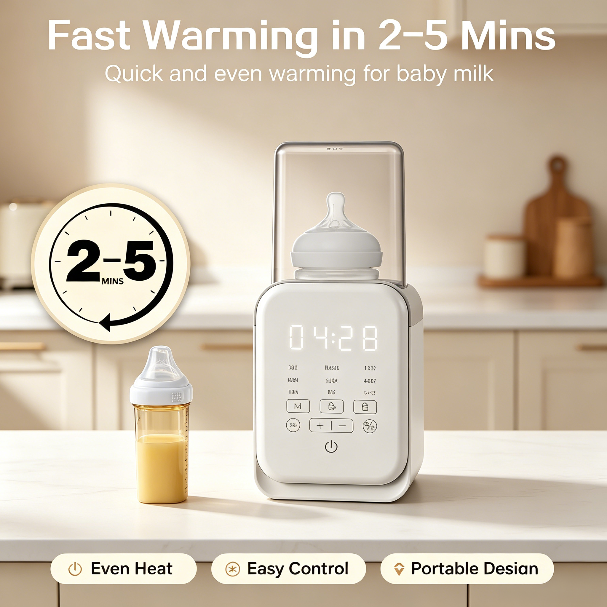 8-in-1 Baby Bottle Warmer, Digital Bottle Heater with Timer and Temperature Control Settings, Portable Design for Kitchen Use
