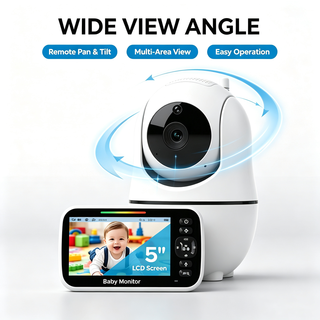 Portable Video Baby Monitor with 5" Screen, Remote Camera Angle Control, Night Vision and Two-Way Audio