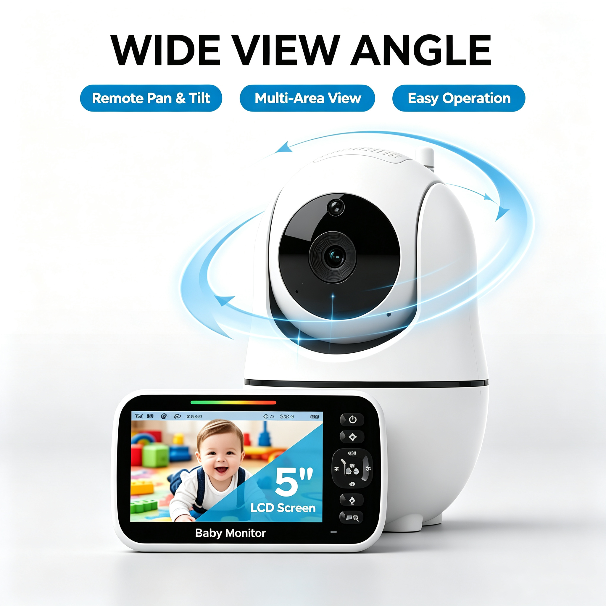 Portable Video Baby Monitor with 5" Screen, Remote Camera Angle Control, Night Vision and Two-Way Audio