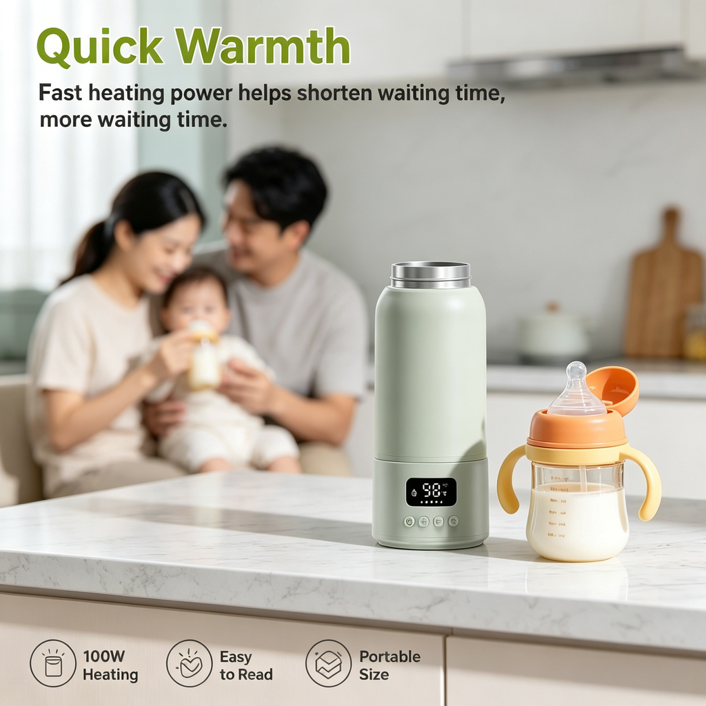 USB Rechargeable Portable Bottle Warmer with 17 oz Capacity, Digital Display, Adjustable Temperature, 316L Stainless Steel Interior