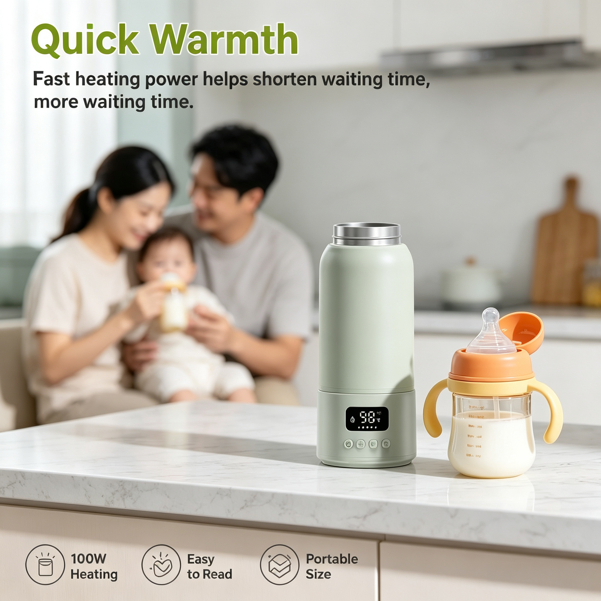 USB Rechargeable Portable Bottle Warmer with 17 oz Capacity, Digital Display, Adjustable Temperature, 316L Stainless Steel Interior
