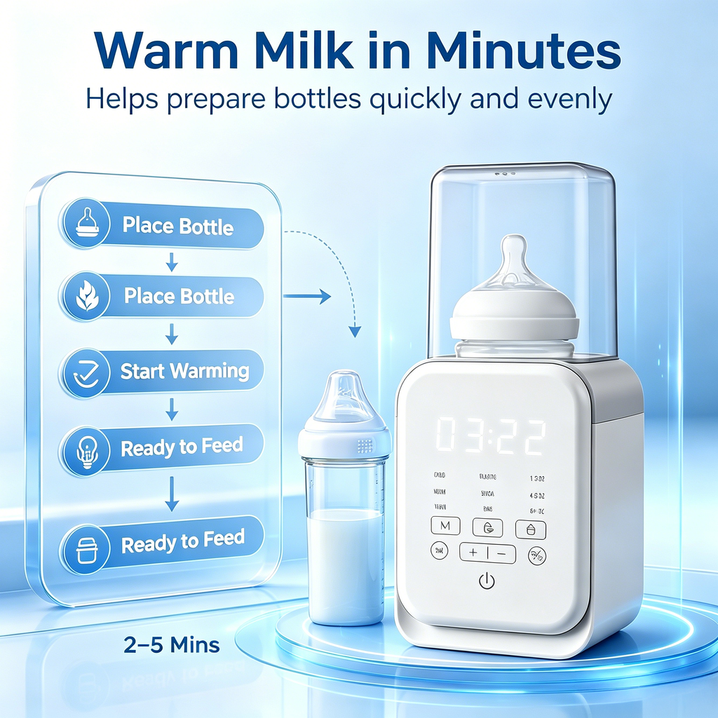 Electric Bottle Warmer, Multi Function Baby Bottle Heater with Adjustable Temperature, Timer and Removable Basket