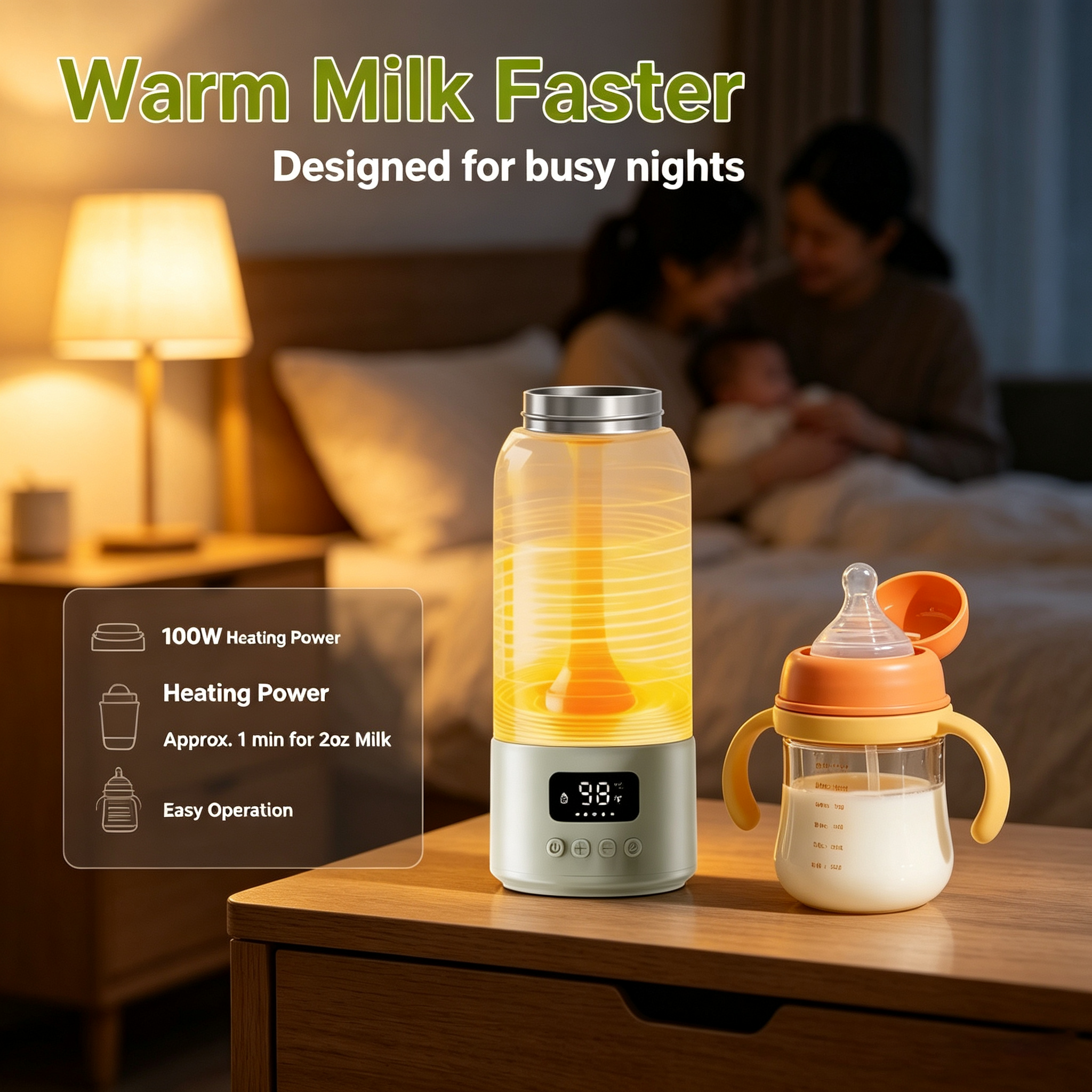 Portable Bottle Warmer with Adjustable Temperature, USB Rechargeable, Digital Display, 17 oz Capacity, 316L Stainless Steel Interior