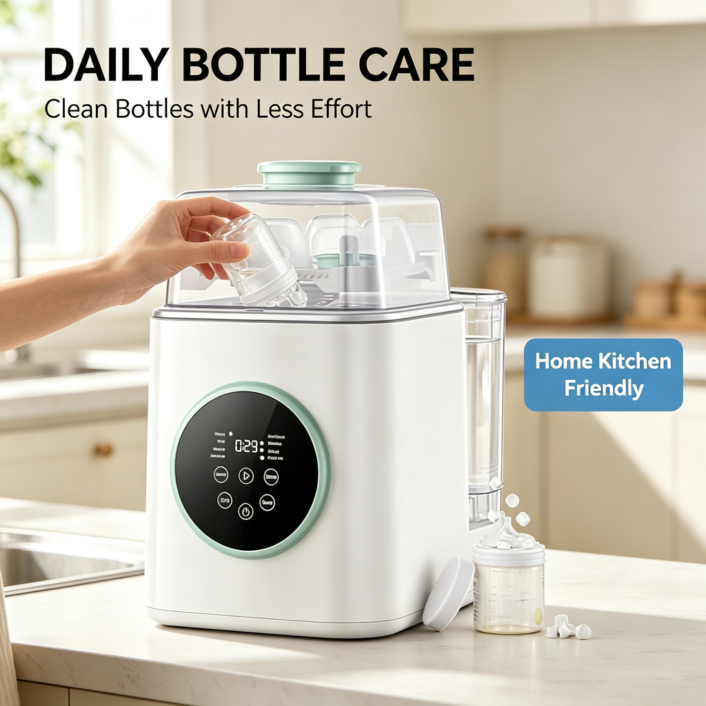 All-in-One Baby Bottle Washer and Dryer, Automatic Cleaning Machine with Drying and Storage Functions for Bottles and Accessories