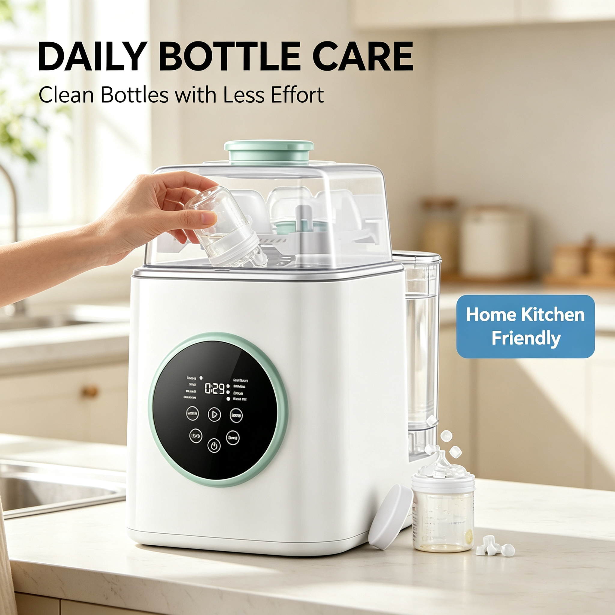 All-in-One Baby Bottle Washer and Dryer, Automatic Cleaning Machine with Drying and Storage Functions for Bottles and Accessories