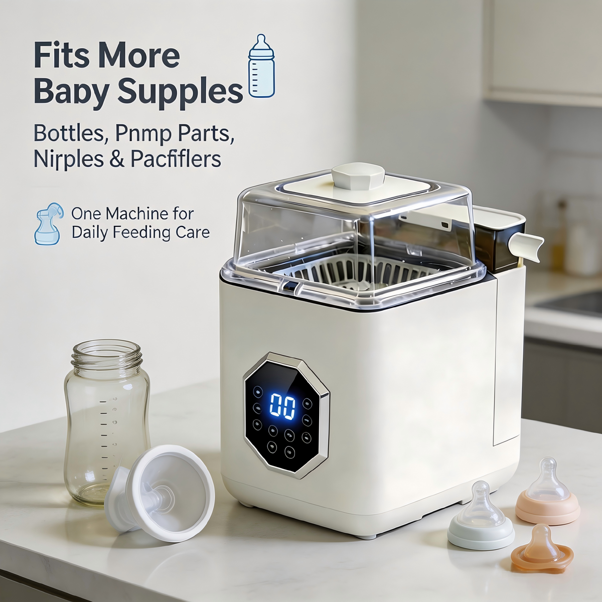 All-in-One Baby Bottle Washer, Sterilizer & Dryer, Fits Pump Parts, Nipples & Pacifiers, Time-Saving & Hands-Free, Baby Essentials, White