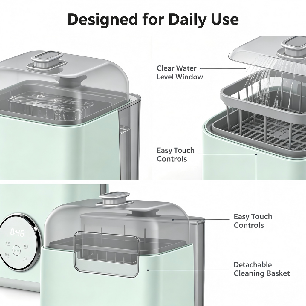 Baby Bottle Washer and Dryer, Automatic Cleaning Machine with Drying and Storage Functions for Bottles and Accessories