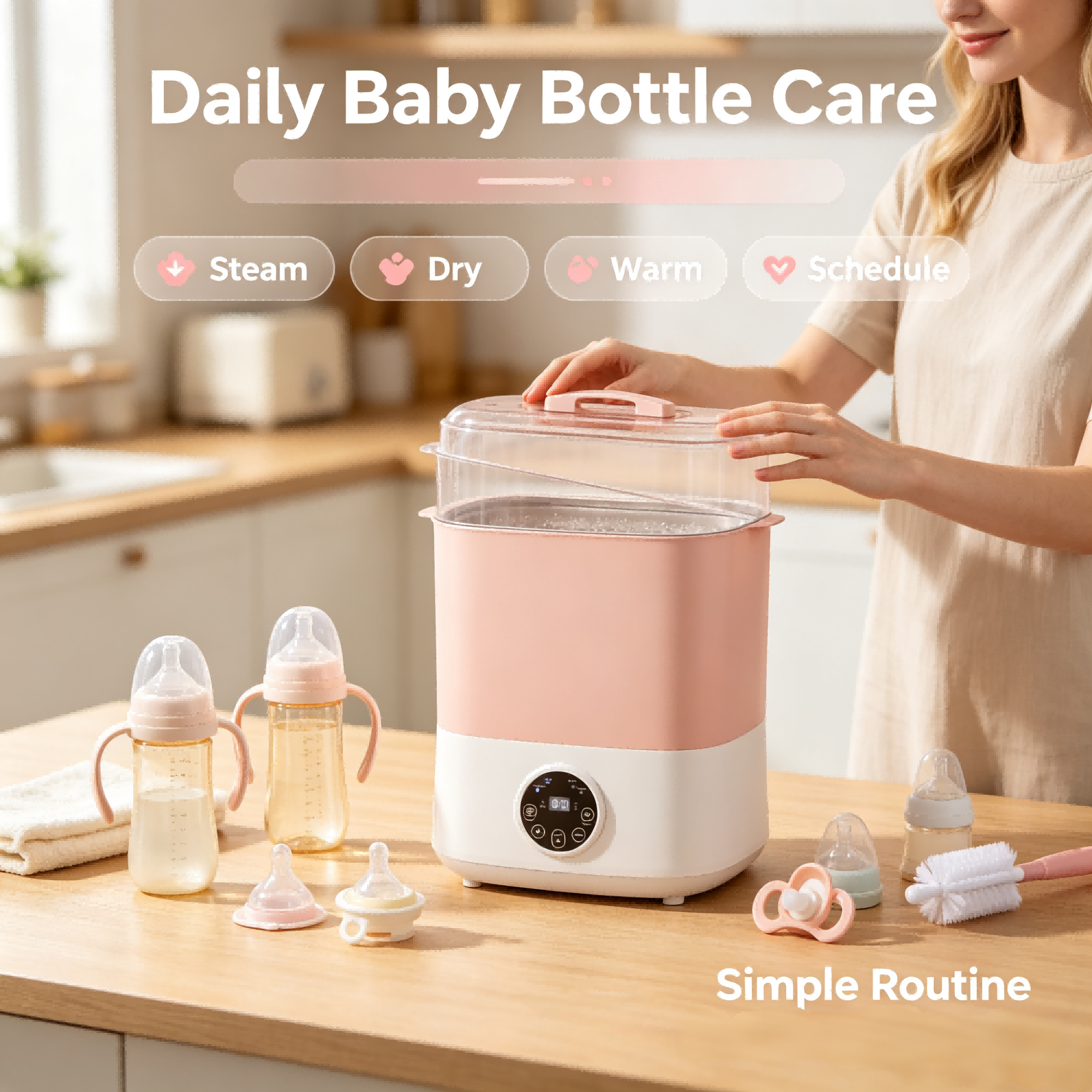 Lreya 4-in-1 Baby Bottle Sterilizer and Dryer, Electric Steam Sterilizer with Auto Drying, Bottle Warmer and Storage for Baby Bottles, Nipples and Breast Pump Parts