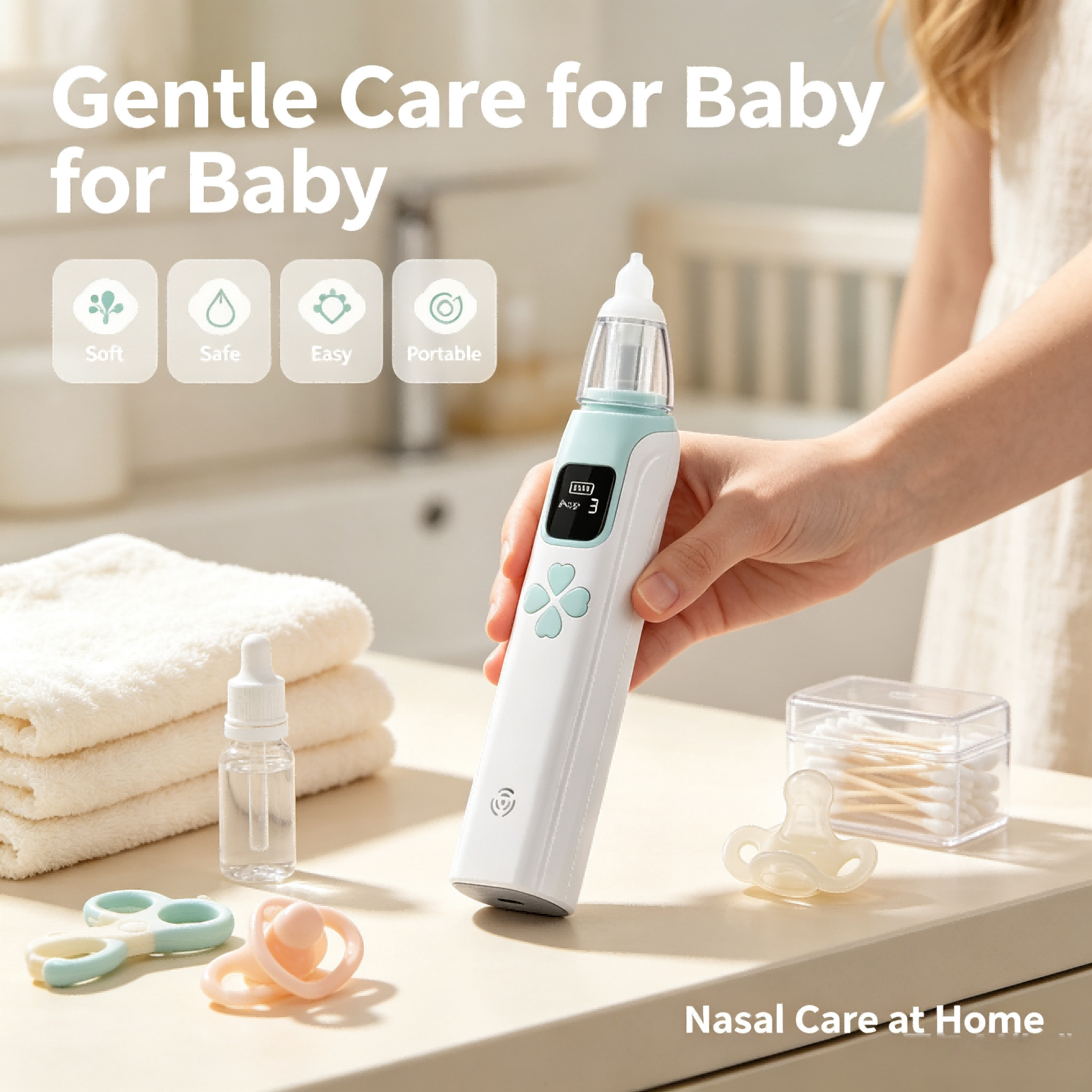 Baby Nasal Aspirator with Adjustable Suction, Silicone Tips, Light & Music, Rechargeable Portable Nose Cleaning