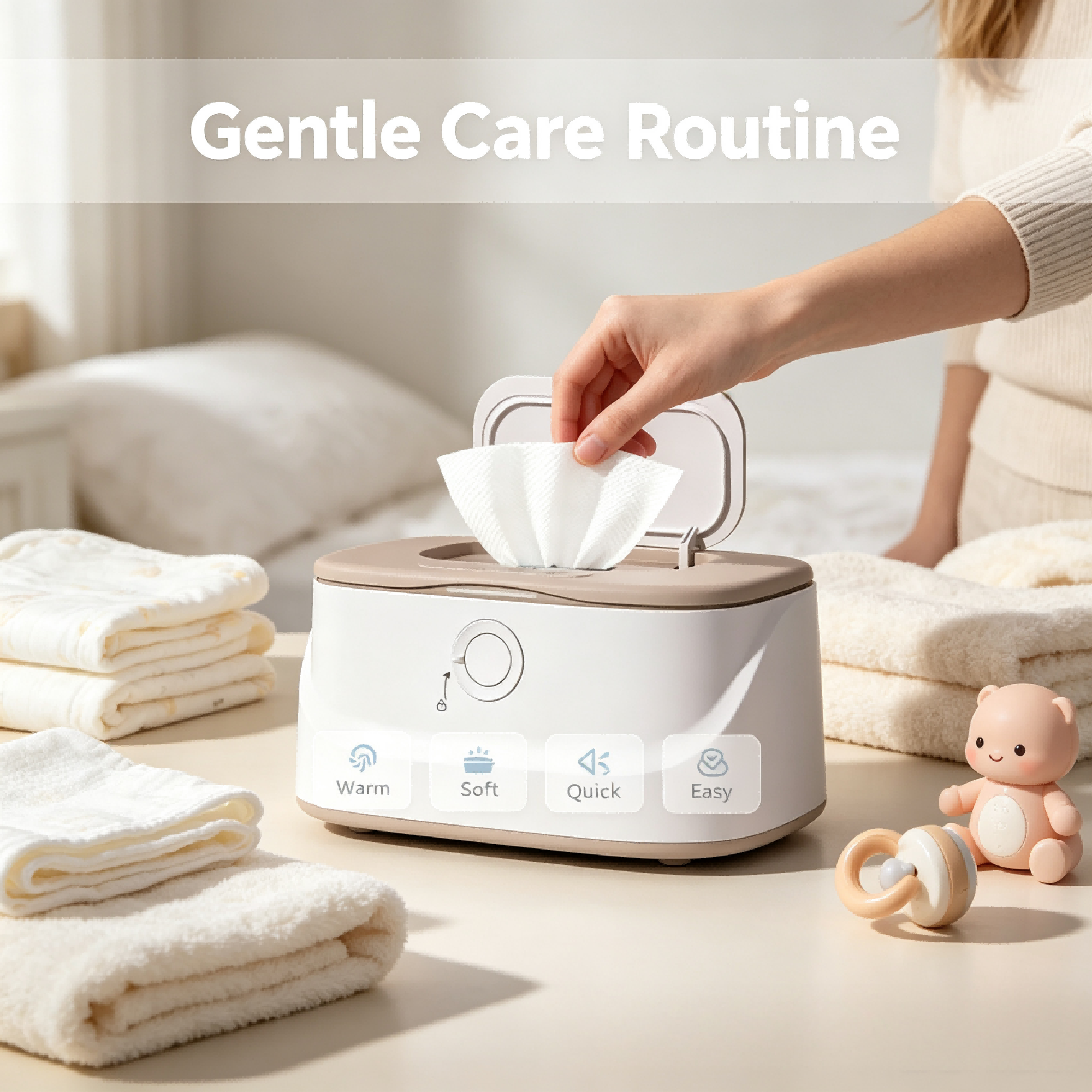 Baby Wipe Warmer Dispenser with 4 Adjustable Warmth Settings, Dimmable Night Light, Large Capacity Storage