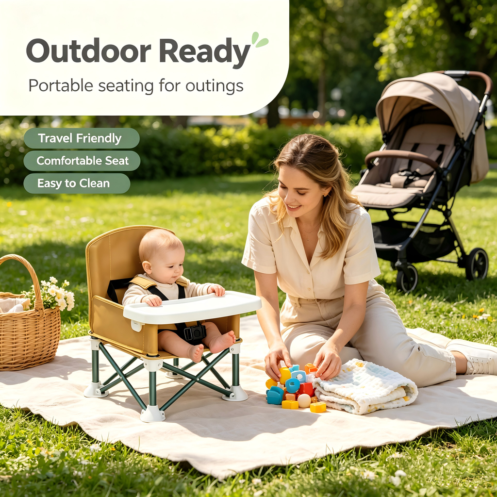 3-in-1 Portable Toddler Booster Seat, Foldable Baby Chair with Detachable Tray, Carry Bag and Adjustable Design for Home & Travel