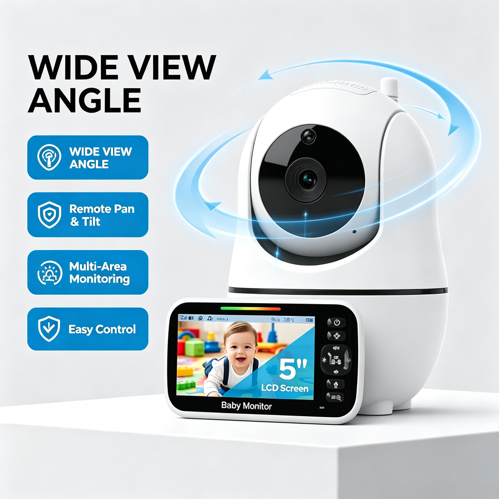5" Video Baby Monitor with IPS Display, Remote Camera Control, Night Vision, Two-Way Audio and Mount Accessories