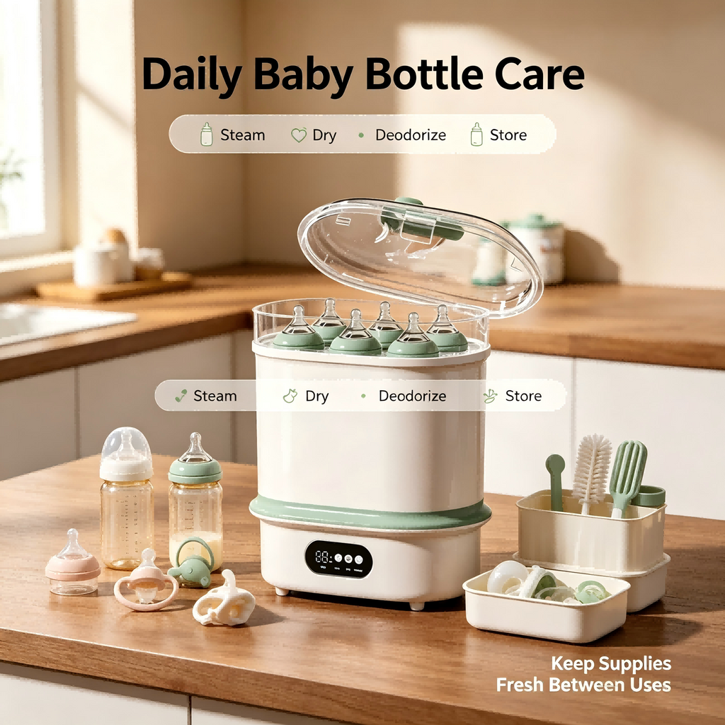 Baby Bottle Sterilizer, Dryer and Warmer with Steam Function, Hot Air Drying, Digital Timer
