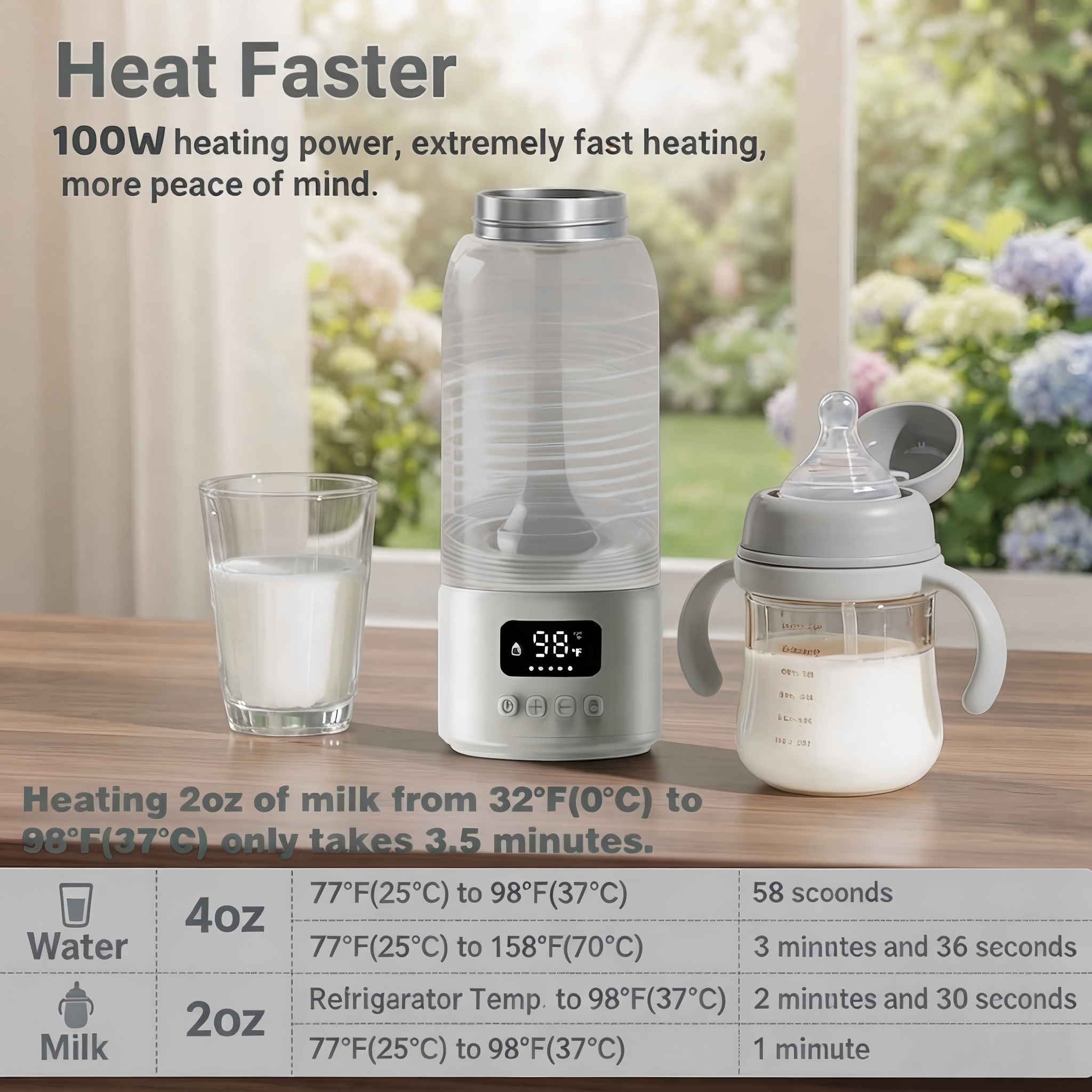 Portable Baby Bottle Warmer, 17oz Capacity, 316L Stainless Steel Interior, Rechargeable Battery, Adjustable Temperature Settings, Digital Display