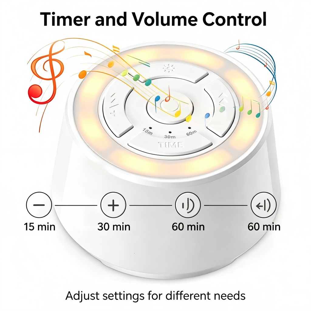 Clip-On Portable Baby Sound Machine with Adjustable Night Light, 20 Built-In Audio Tracks & Auto Timer