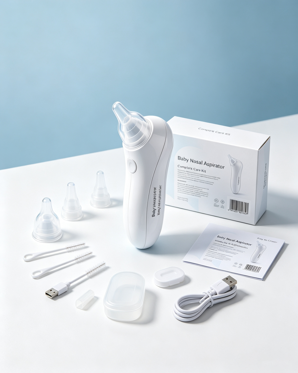 Rechargeable Baby Nasal Aspirator with Adjustable Suction, Silicone Tips, Light & Music, Portable Nose Care Device