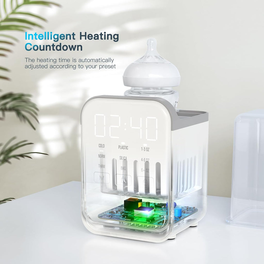 Baby Bottle Warmer, 8-in-1 Bottle Heating Machine with Adjustable Temperature, Timer Function and Digital Display for Home Use