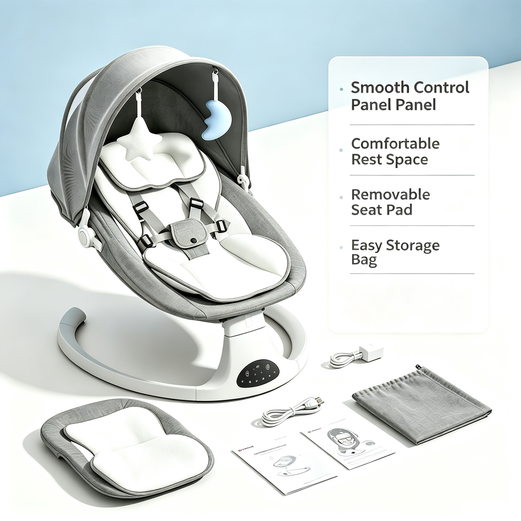 Remote Control Electric Baby Rocker, Multiple Rocking Settings, Bluetooth Audio Playback, Timer Control, Comfortable Seat Design
