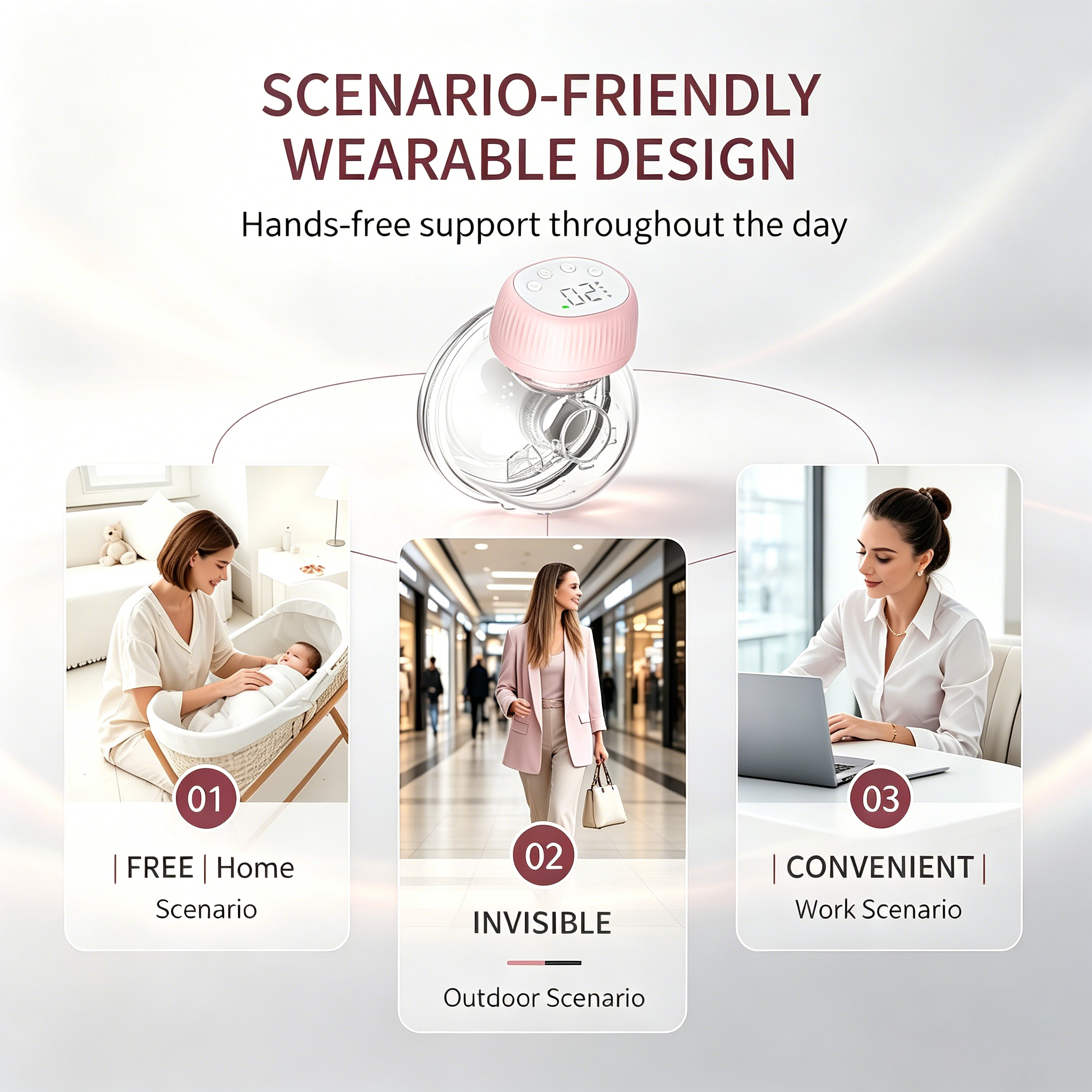 Wearable Breast Pump, Cordless Hands-Free Pump with 4 Modes, 48 Adjustable Levels, LCD Display, USB Charging, Soft Silicone Flange
