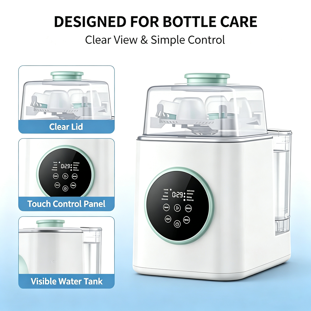 All-in-One Baby Bottle Washer and Dryer, Automatic Cleaning Machine with Drying and Storage Functions for Bottles and Accessories