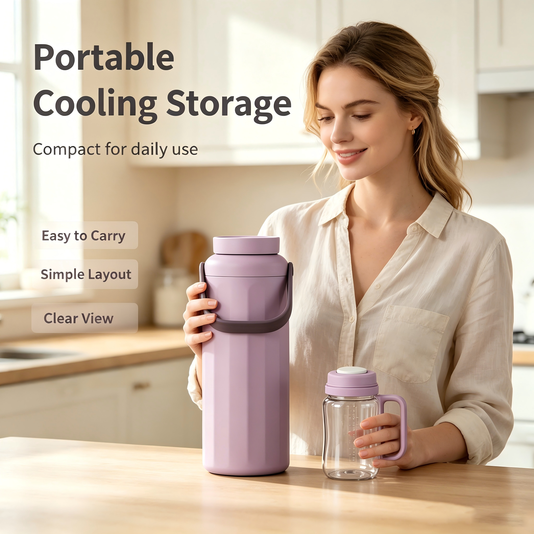22oz Portable Breast Milk Storage Cooler Bag with 2 Bottles, Travel Pumping Storage Bag for Work, Commute and Outdoor Use
