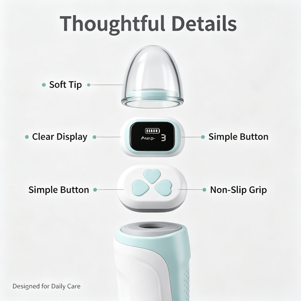 Baby Nasal Aspirator with Adjustable Suction, Silicone Tips, Light & Music, Rechargeable Portable Nose Cleaning