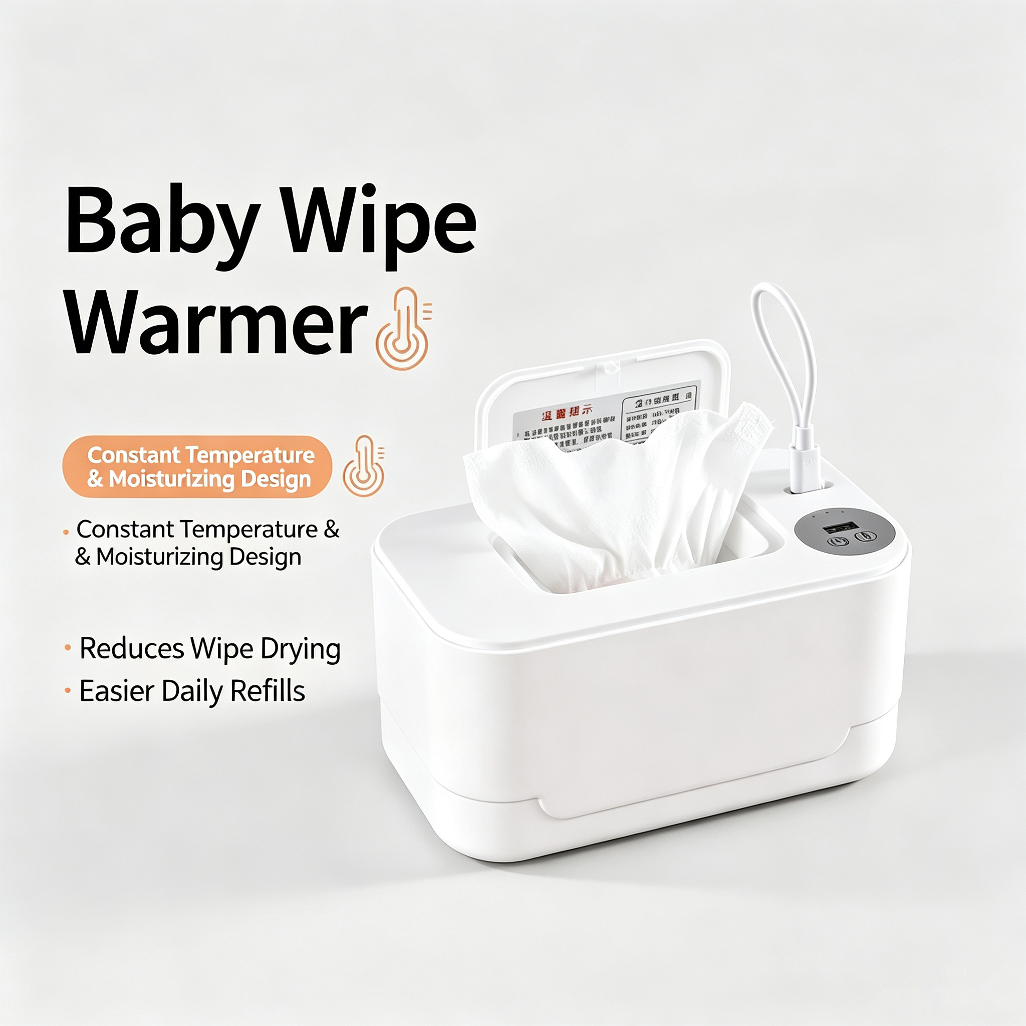 Baby Wipe Warmer Dispenser with 4 Adjustable Warmth Settings, Dimmable Night Light and Large Capacity Design