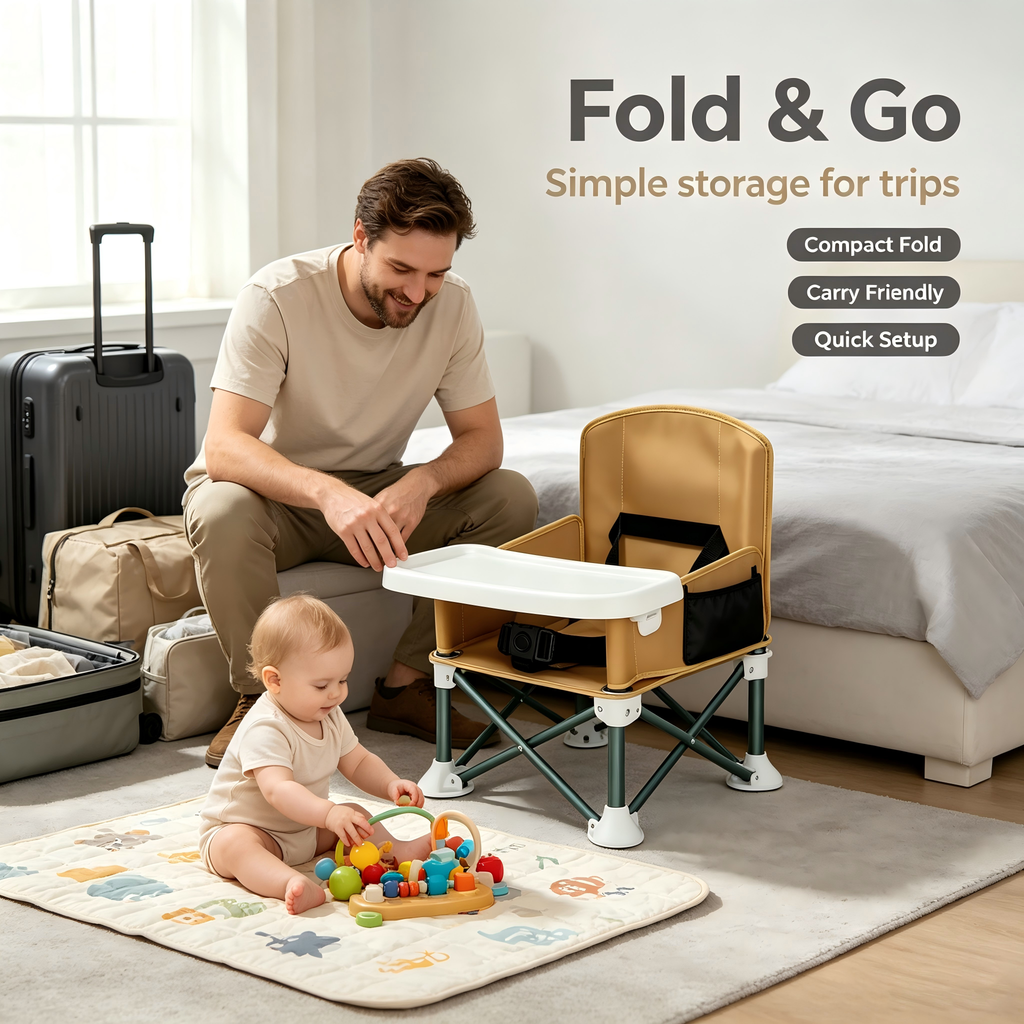 3-in-1 Portable Toddler Booster Seat, Foldable Baby Chair with Detachable Tray, Carry Bag and Adjustable Design for Home & Travel