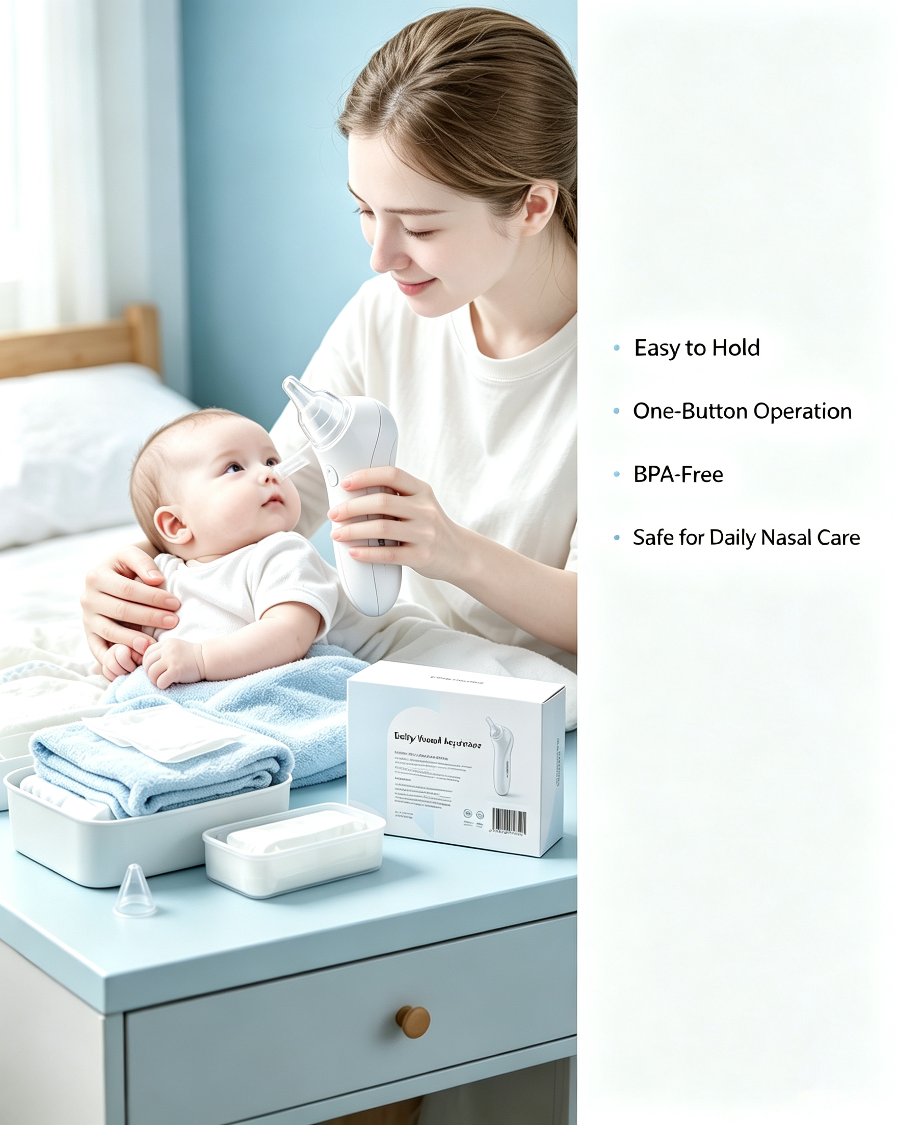 Electric Baby Nose Cleaner with Rechargeable Battery, Adjustable Suction Levels, Soft Tips, Storage Case