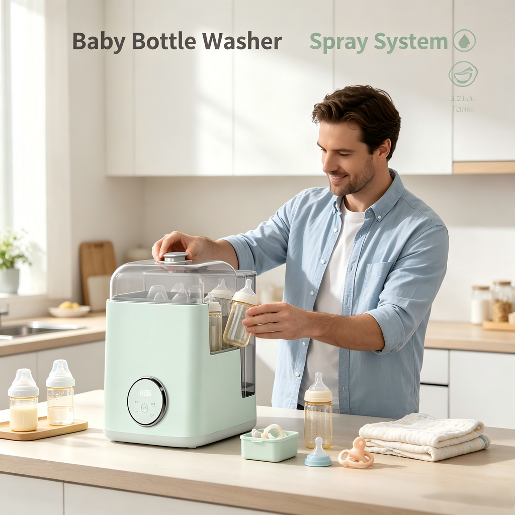 Baby Bottle Washer and Dryer, Automatic Cleaning Machine with Drying and Storage Functions for Bottles and Accessories