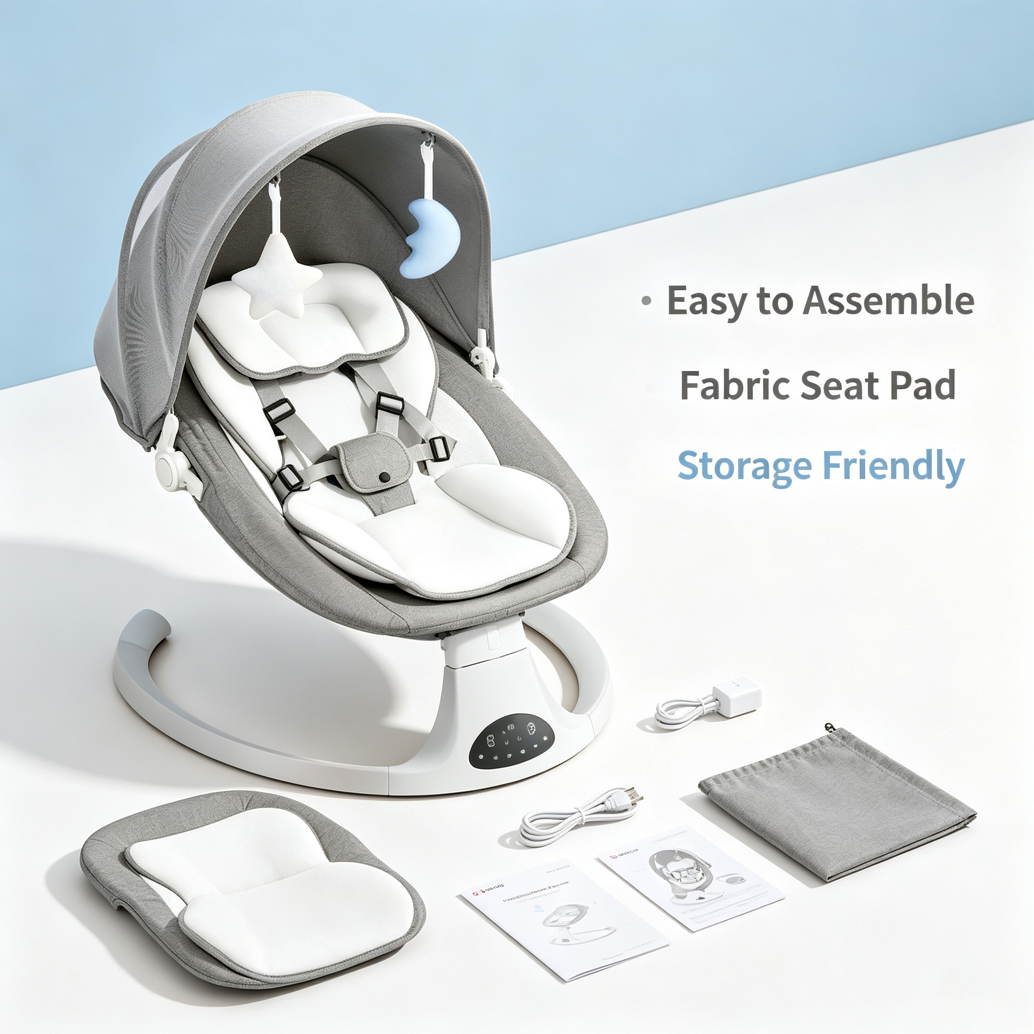 Electric Baby Rocker Swing with Remote Control, Adjustable Rocking Modes, Bluetooth Music, Timer Function, Soft Seat for Home Use