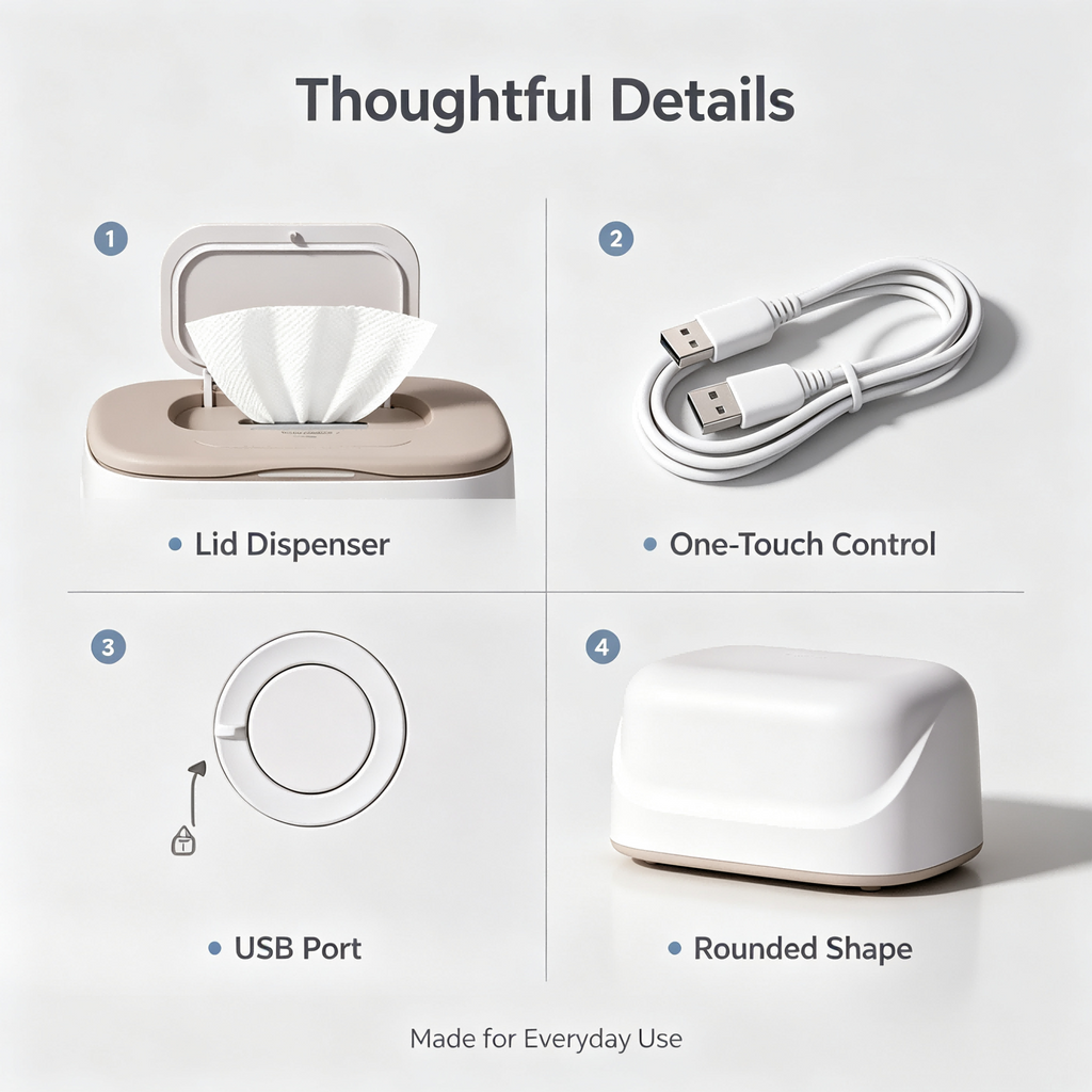 Baby Wipe Warmer Dispenser with 4 Adjustable Warmth Settings, Dimmable Night Light, Large Capacity Storage