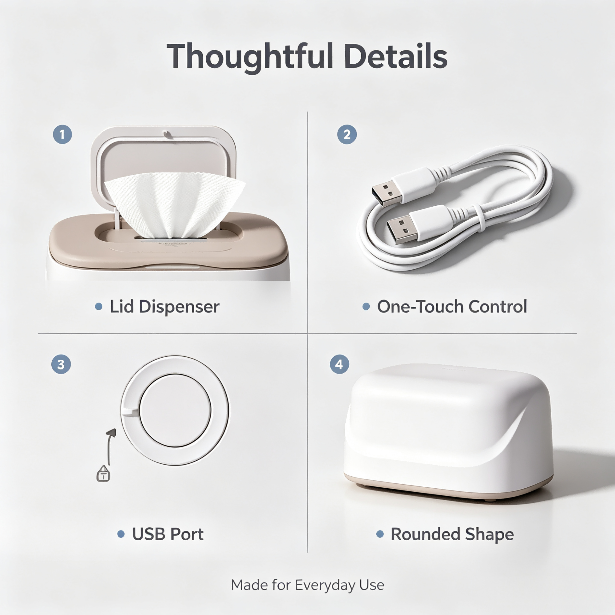 Baby Wipe Warmer Dispenser with 4 Adjustable Warmth Settings, Dimmable Night Light, Large Capacity Storage