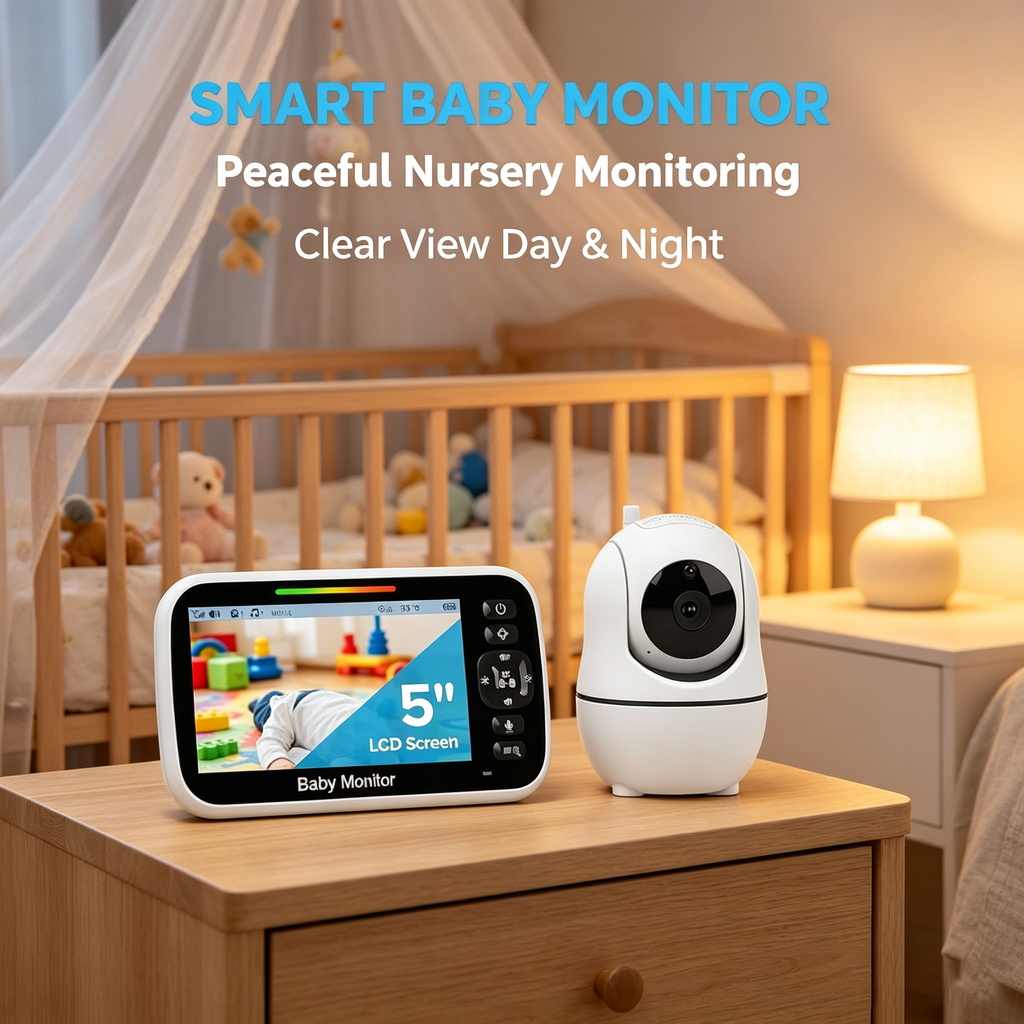 5" Video Baby Monitor with IPS Display, Remote Camera Control, Night Vision, Two-Way Audio and Mount Accessories