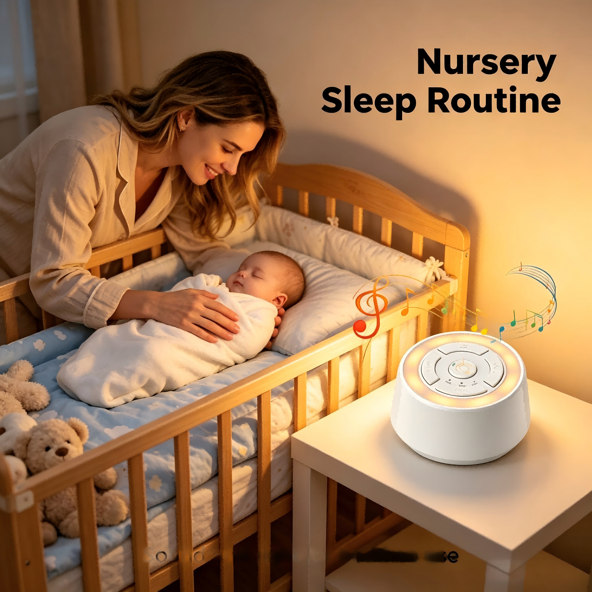 Clip-On Portable Baby Sound Machine with Adjustable Night Light, 20 Built-In Audio Tracks & Auto Timer