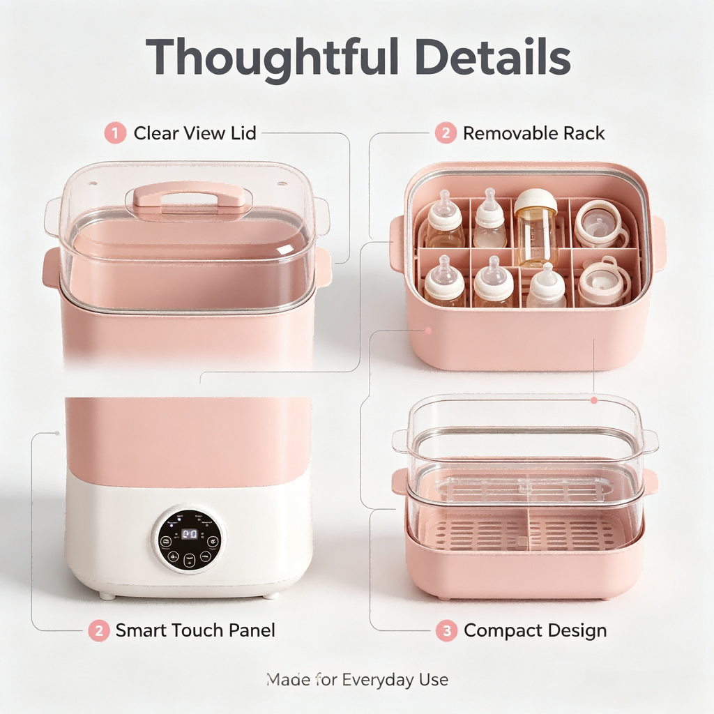 Lreya 4-in-1 Baby Bottle Sterilizer and Dryer, Electric Steam Sterilizer with Auto Drying, Bottle Warmer and Storage for Baby Bottles, Nipples and Breast Pump Parts