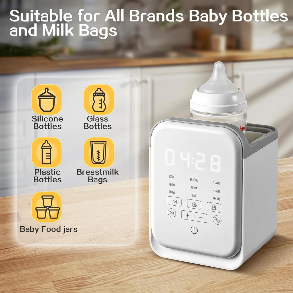 Baby Bottle Warmer, 8-in-1 Bottle Heating Machine with Adjustable Temperature, Timer Function and Digital Display for Home Use