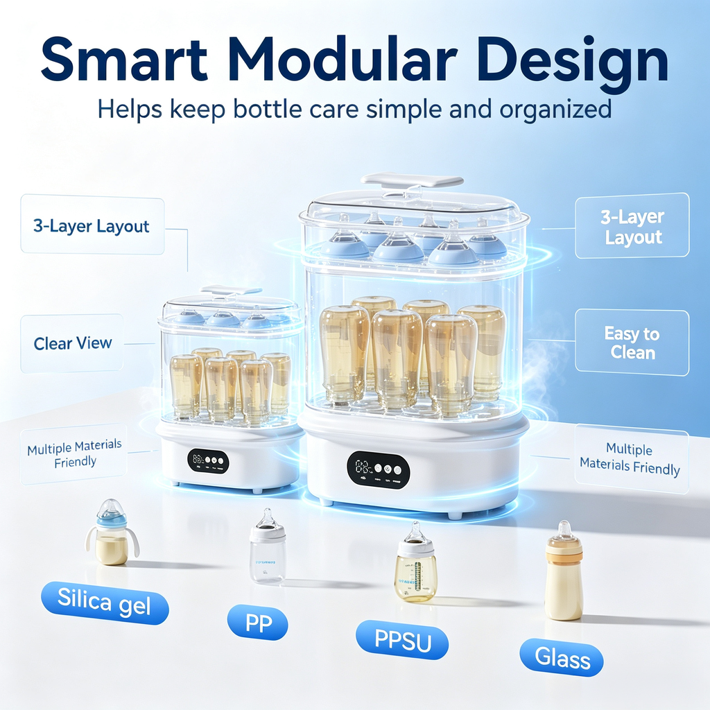 6-in-1 Baby Bottle Sterilizer and Dryer, Steam Cleaning Function with Hot Air Drying, Storage Mode and Digital Control for Home Use