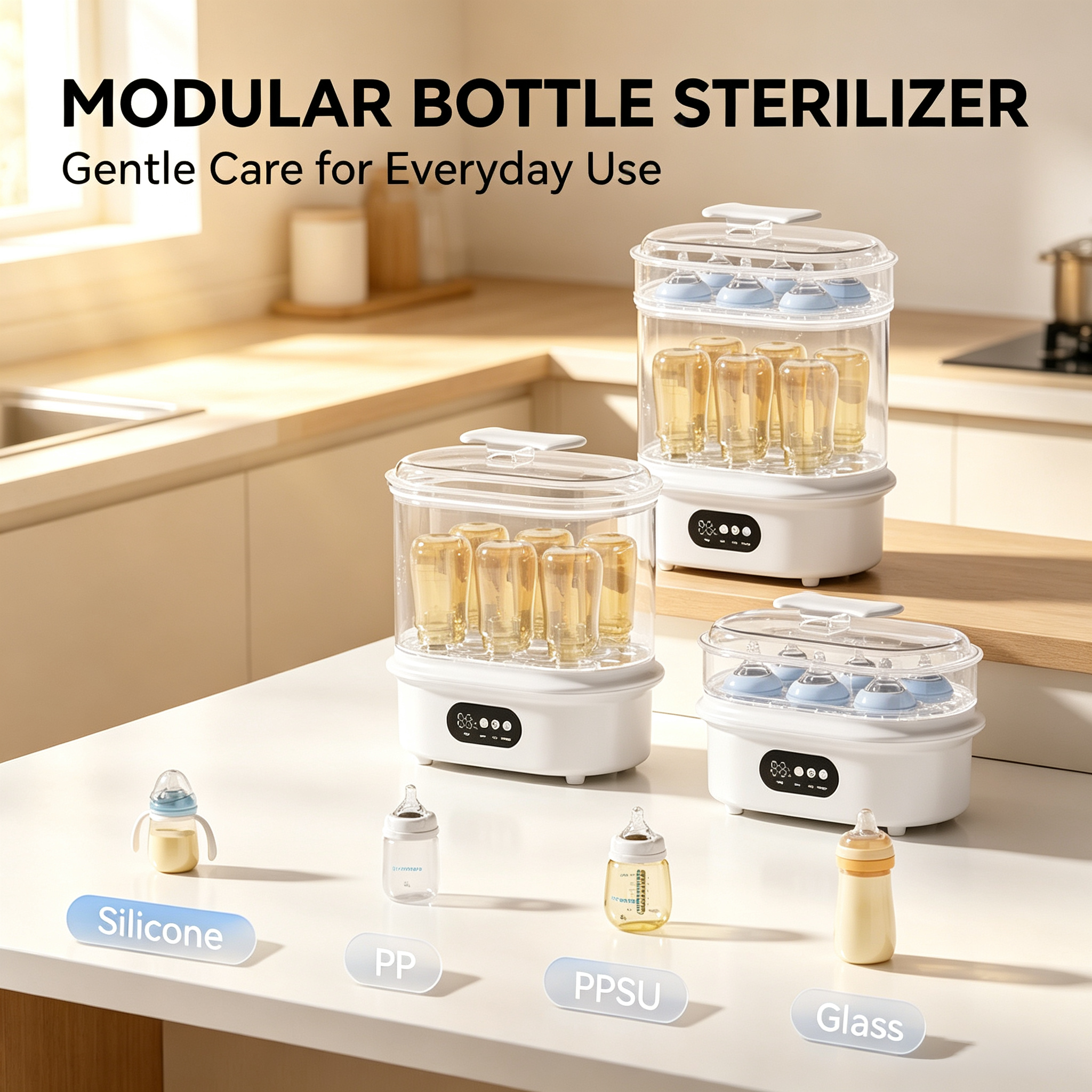 6-in-1 Baby Bottle Sterilizer, Dryer and Warmer with Steam Function, Hot Air Drying, Digital Timer and Storage Mode