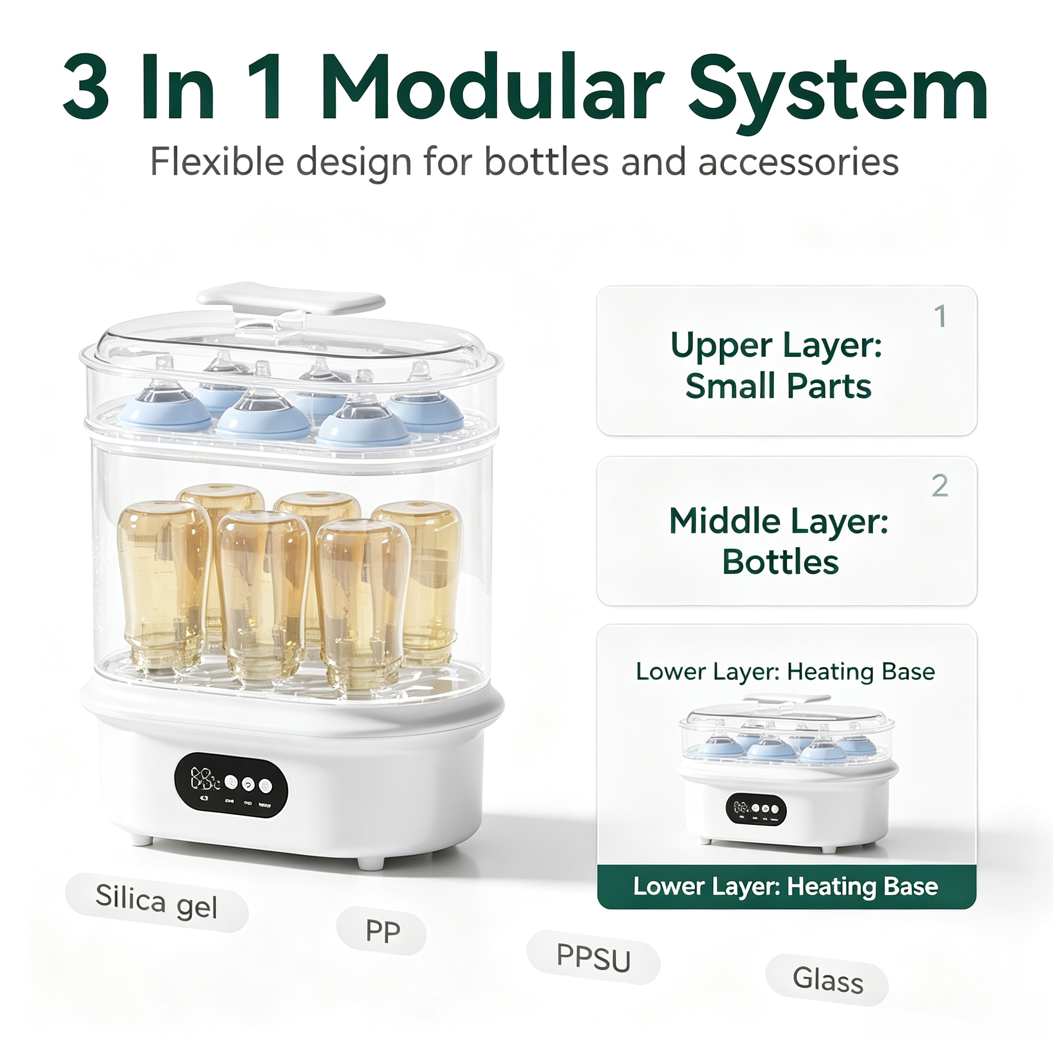 Baby Bottle Sterilizer and Dryer, Multi Function Steam Bottle Cleaner with Hot Air Drying and Timer Control for Home Use