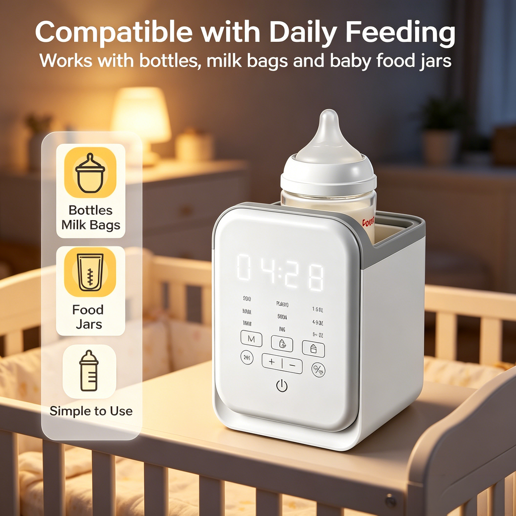 Electric Bottle Warmer, Multi Function Baby Bottle Heater with Adjustable Temperature, Timer and Removable Basket